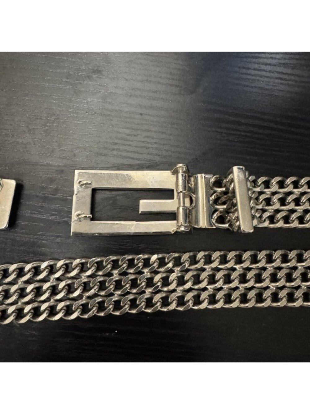 Vintage Chain Belt Silver Tone Multi Strand G Buckle Statement Waist Belt - Picture 3 of 8